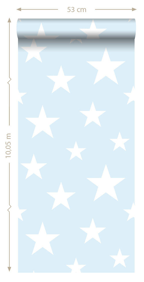 ESTAhome behang grote en kleine sterren lichtblauw en wit - 53 cm x 10.05 m - 138932