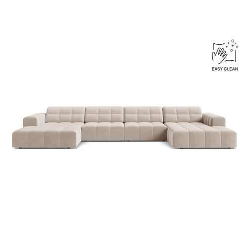 Cosmopolitan Design - Panoramische bank Chicago 6-zits, flueel lichtbeige - 167x375x78cm