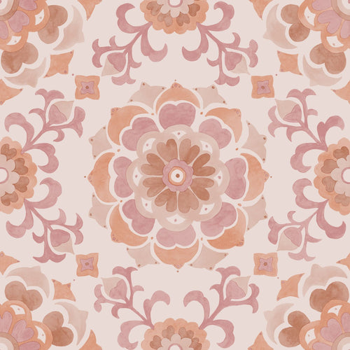 ESTAhome behang tegelmotief roze en terracotta - 50 x 900 cm - 131785