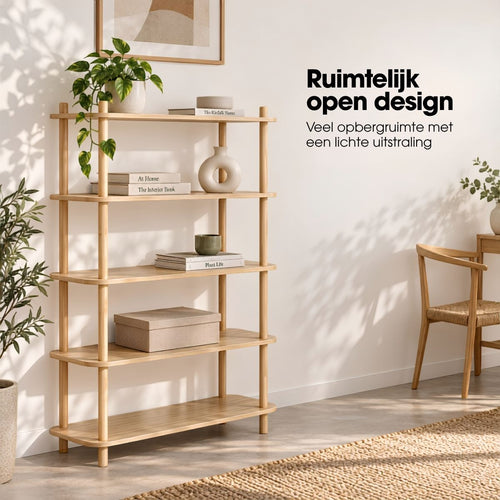 Mica Decorations Jeff Boekenplank Lichtbruin - Open Plankenkast van Hout met Modern Ontwerp - Stijlvolle Kast voor Boeken, Planten en Woonaccessoires