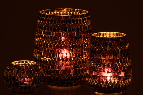 J-Line theelichthouder Mozaïek - glas - zwart/zilver - large - vtwonen shop