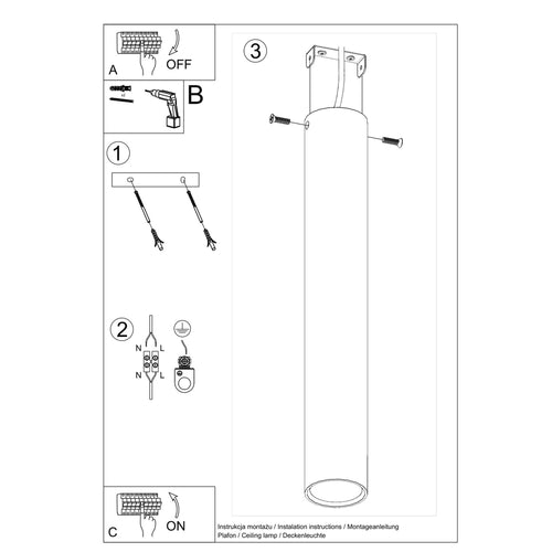 Sollux Lighting Plafondlamp LAGOS 40 zwart - 6x6x40cm