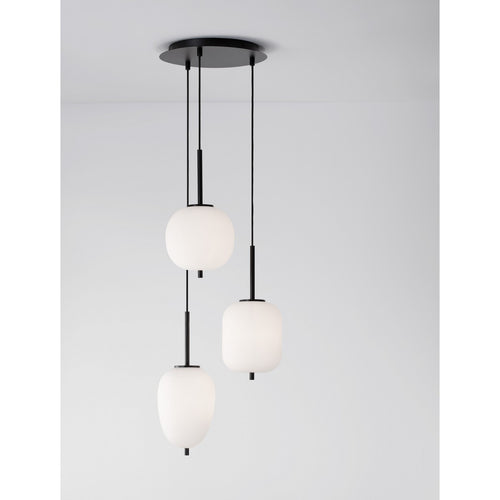 Merano Kenora 3-lichts cluster hanglamp zwart metaal, opaalglas LED E14