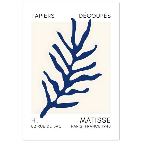 Artfulprints Poster met Lijst Matisse – Ocean flora navy blue II   - 30x40 cm - Blauw