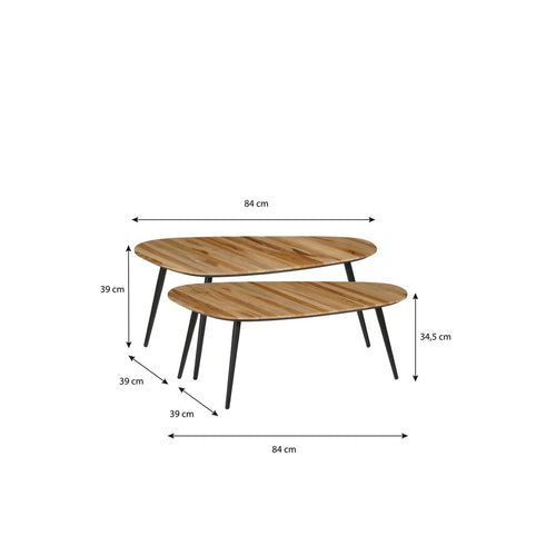 Mica Decorations Jailey Bijzettafel - Set van 2 - L84 x B39 x H39 cm - Gerecycled Hout - Bruin