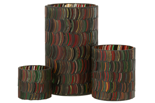 J-Line windlicht Mozaiek Curve - glas - mix - large