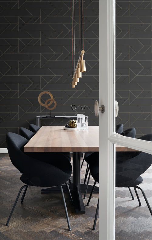 Origin Wallcoverings behang grafische lijnen zwart en goud - 0,53 x 10,05 m - 347726 - vtwonen shop