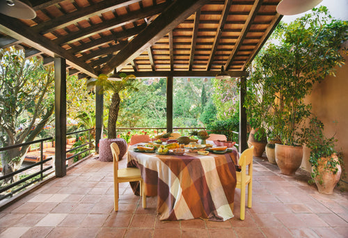 HKLIVING geruit tafelkleed Vida – amber/bordeaux