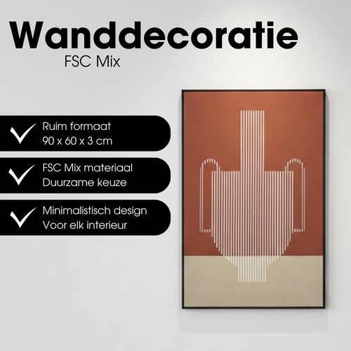 Mica Decorations Wanddecoratie - Wandpaneel Abstracte Kunst 90 x 60 x 3 cm - Woondecoratie voor Woonkamer of Slaapkamer - Donkerbruin