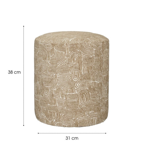 Mica Decorations Groove Kruk Beige - Ronde Kruk met Grafisch Patroon en FSC 100% Houten Pootjes - Multifunctioneel als Voetenbank, Bijzettafel of