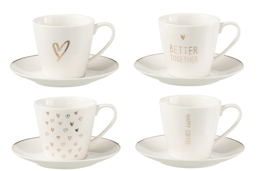 J-Line theemok + schoteltje Hart - keramiek - wit - giftbox van 4 - vtwonen shop