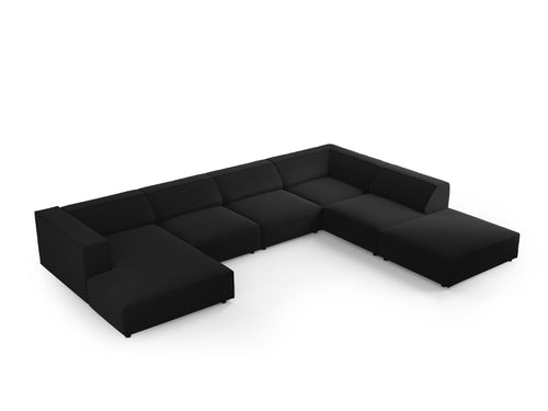 Cosmopolitan Design Panoramische hoekbank rechts Arendal 7-zits, flueel, zwart - 262x364x70cm