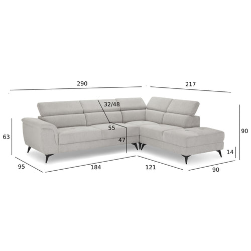 Furnhouse chaise longue bank rechts Betis - Grijs - Stof - 95x290x90