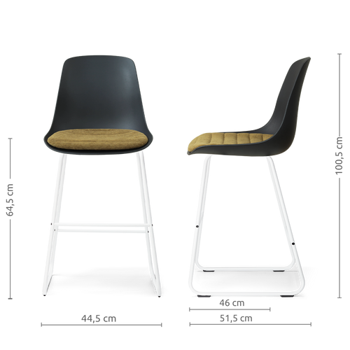 Nolon Nino-Liv barkruk zwart met mosgroen zitkussen - wit onderstel - 65 cm