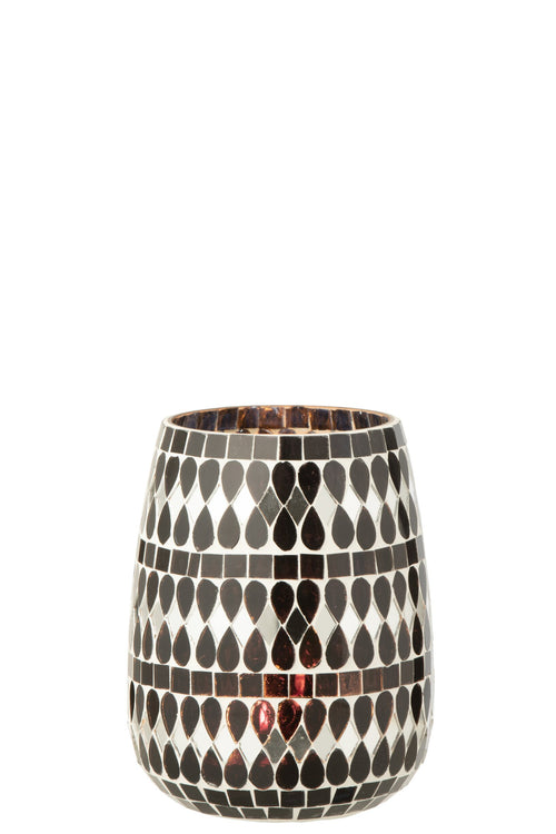J-Line theelichthouder Mozaïek - glas - zwart/zilver - medium