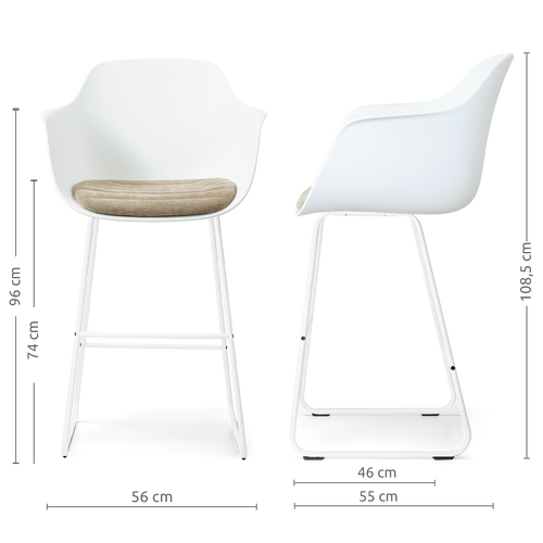 Nolon Nino-Liz barkruk wit met nougatbruin zitkussen - wit onderstel - 75 cm