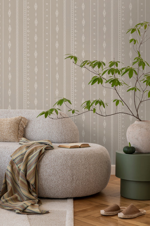 Sanders & Sanders behang etnisch motief donker beige en wit - 53 cm x 10 m - 640522