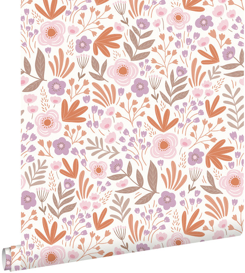 ESTAhome behang bloemetjes oranje en paars - 50 x 900 cm - 131067 - vtwonen shop