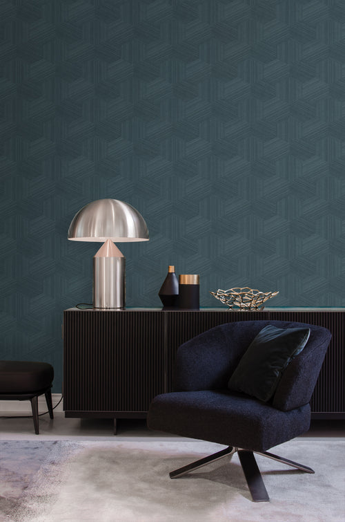 Origin Wallcoverings eco-texture vliesbehang grafisch 3D motief donkerblauw - 50 x 900 cm - 347946 - vtwonen shop