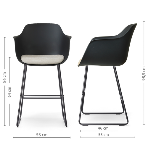 Nolon Nino-Liz barkruk zwart met naturelbeige zitkussen - zwart onderstel - 65 cm