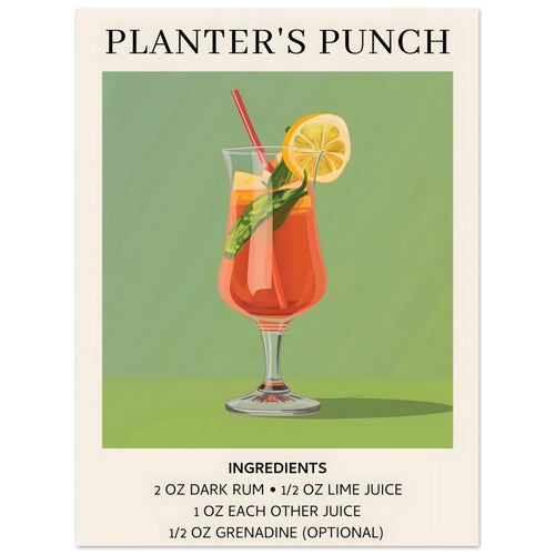 Artfulprints  Planter's Punch cocktail - Ingrediënten   poster 30x40 cm - vtwonen shop
