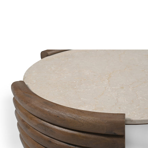 DÉJA Living Salontafel Tobo - Rond Donkerbruin/Marmer - 90x90x30cm