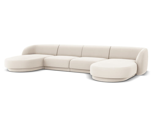 Micadoni Panoramische bank Miley 5-zits, flueel, lichtbeige - 156x330x70cm