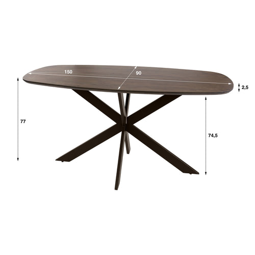 Giga Meubel Eettafel Arhus Solid - Deens Ovaal Bruin Hout - 150x90x77cm
