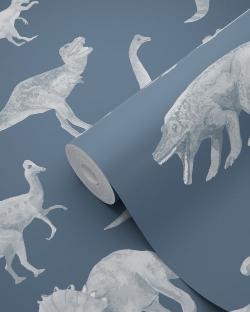 ESTAhome behang dinosaurussen vergrijsd blauw - 50 x 900 cm - 131805