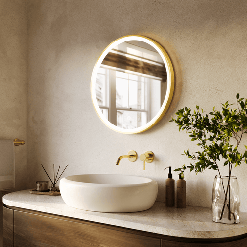 LOMAZOO badkamerspiegel London - met LED verlichting - rond - goud - 60 cm