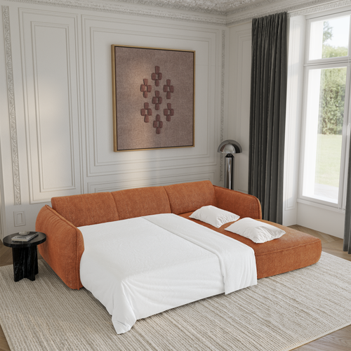 Sia Home  slaapbank LIVIA - Fluweel weefsel - Terracotta - 274cm