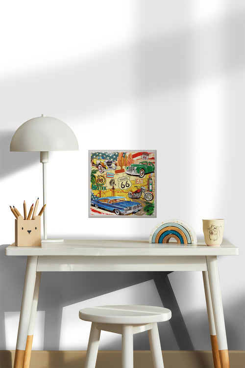 Sanders & Sanders muursticker vintage auto's geel, groen en blauw - 30 x 30 cm - 600331