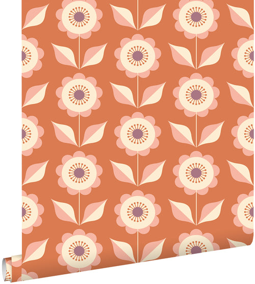 ESTAhome behang bloemen terracotta oranje - 50 x 900 cm - 131865