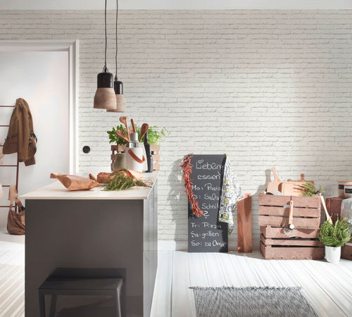 A.S. Création behang bakstenen grijs wit - 53 cm x 10.05 m - AS-343992