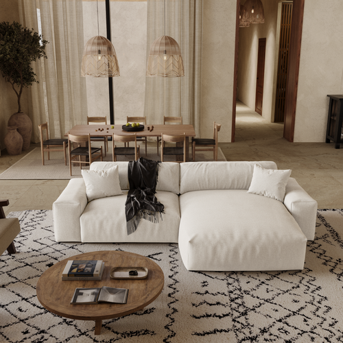 Premium Interiors - Rechthoekige hoekbank CHEER - zacht aanvoelende geweven stof  beige 312cm