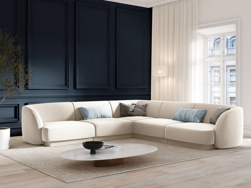 Micadoni Symmetrische hoekbank Miley 5-zits, flueel, lichtbeige - 255x255x70cm
