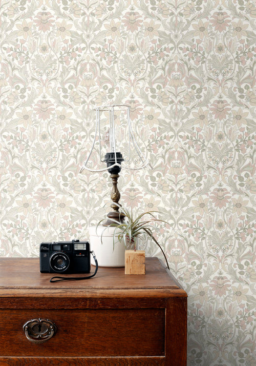 Borastapeter behang vintage bloemen in art nouveau stijl wit en beige - 53 cm x 10.05 m - 660947 - vtwonen shop