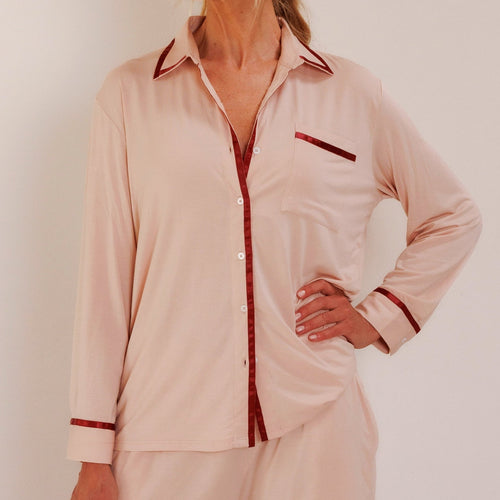 Coco & Cici - TENCEL Pyjama Shirt Dames Powder Peach - M