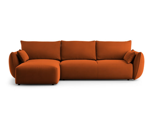Cosmopolitan Design Uitklapbare hoekbank links met opbergdoos Matera 4-zits, flueel terracotta - 173x253x86cm