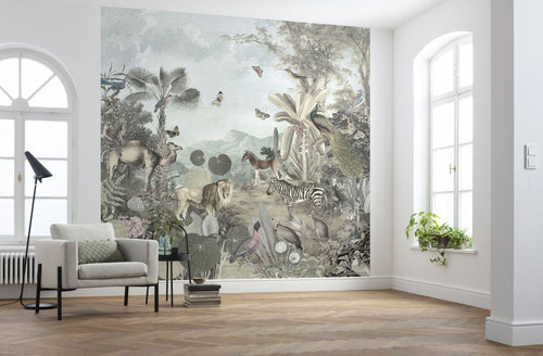 Sanders & Sanders fotobehang tropisch jungle groen grijs - 300 x 280 cm - 612433