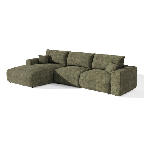 Premium Interiors - Linkerhoekbank met snelle uitklapfunctie COMO - corduroy olijfgroen 300cm