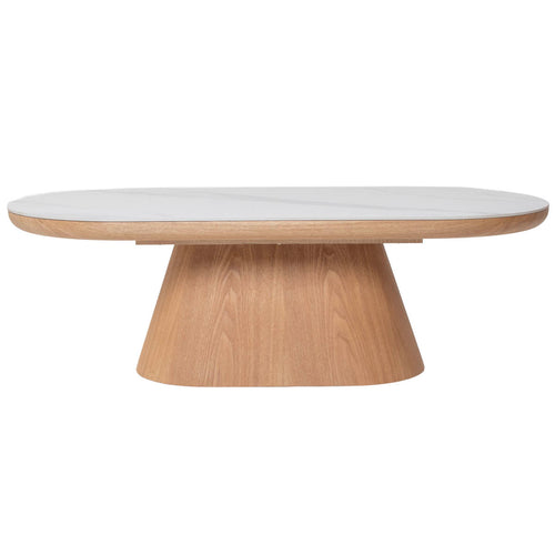 Giga Meubel Salontafel Alba - Ovaal Naturel Hout/Keramisch - 120x60x38cm