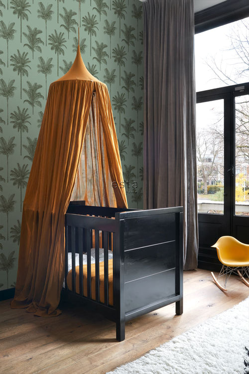 ESTAhome behang palmbomen vergrijsd groen - 53 cm x 10.05 m - 139165