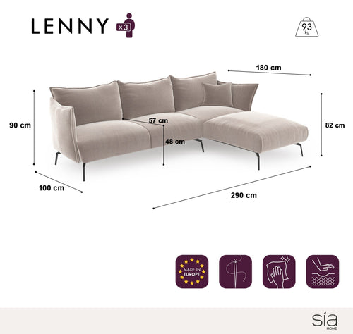 Sia Home - Hoekbank rechts Lenny - Fluweel met structuur - Oceaanblauw - 290cm - vtwonen shop