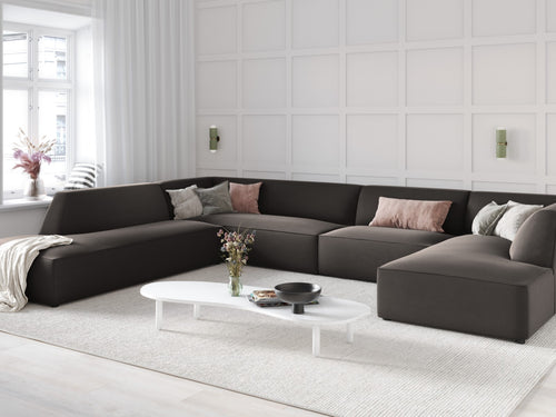 Micadoni Panoramische hoekbank links Ruby 7-zits, flueel, donkergrijs - 273x366x69cm