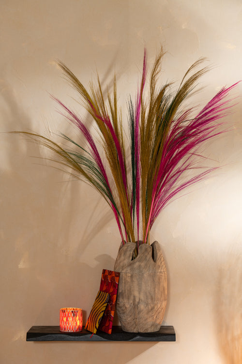 J-Line windlicht Mozaiek Blad - glas - rood/oranje - small - 2 stuks