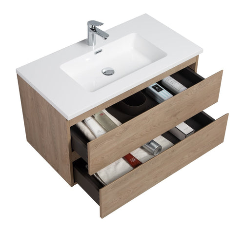 Badplaats Badkamermeubel Set Angela 90 cm – Kastanje Eiken – Badmeubel met Wastafel