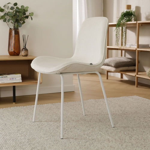 Nolon Nora-Fé Eetkamerstoel Ribstof Créme - Stof - Witte Poten - vtwonen shop