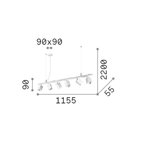 Ideal Lux DYNAMITE Vierkante hanglamp met stang, messing, 6x GU10 fitting