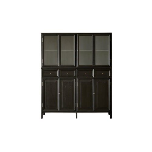 Tikamoon Hoog vitrinebuffet met glazen en gesloten deuren in mindi 120 cm - Zwart